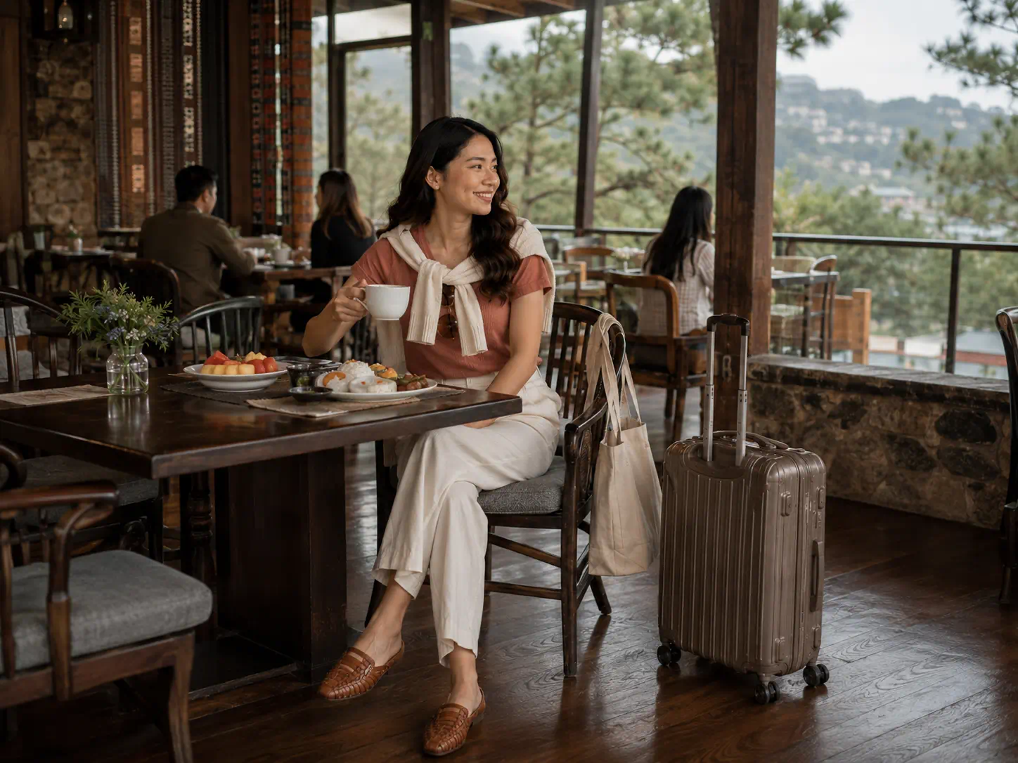 Traveler having breakfast before checking out in Baguio