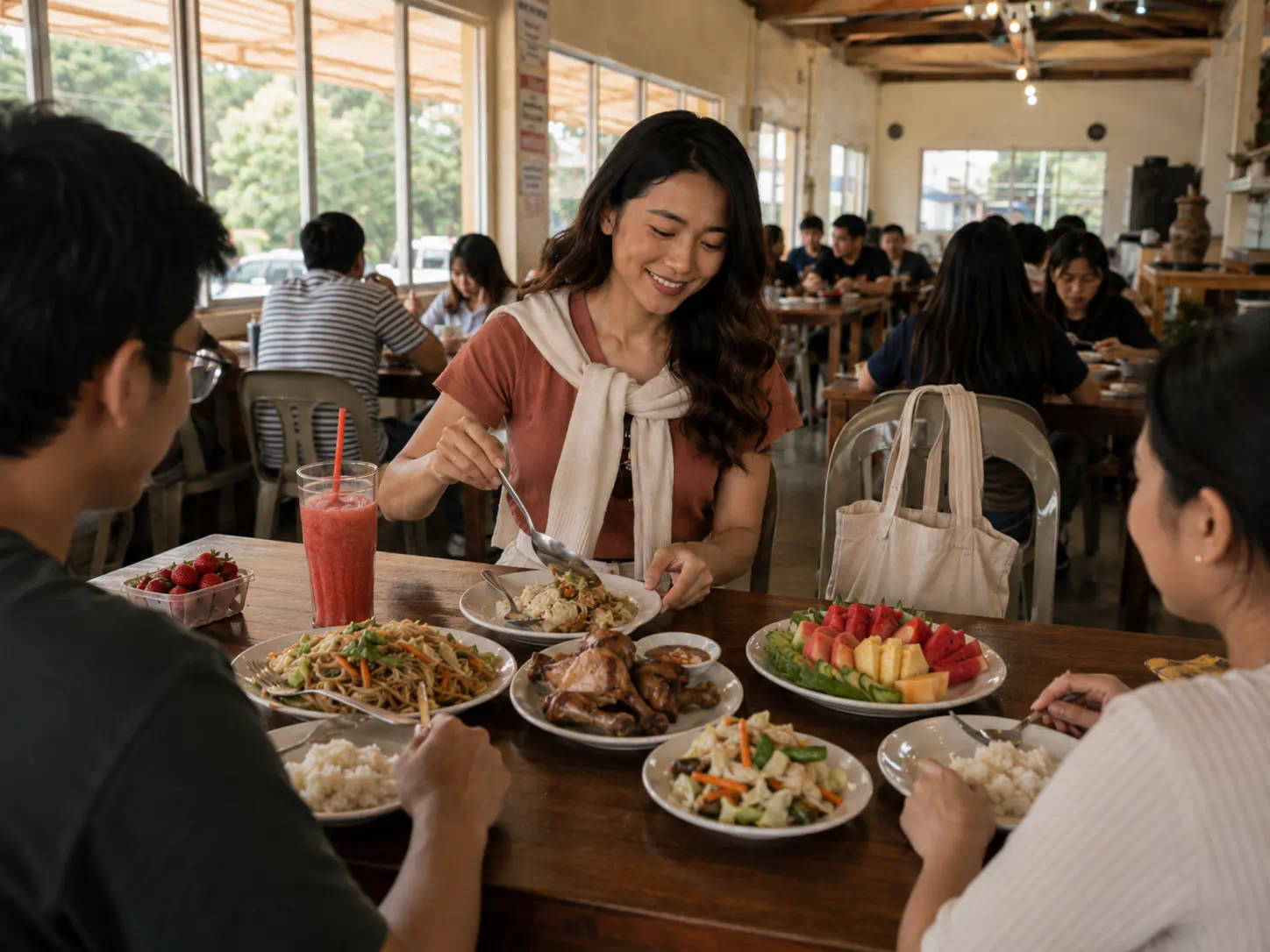 Traveler having lunch near La Trinidad before returning to Manila