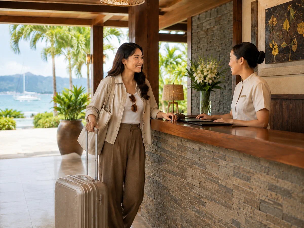 Traveler checking in at a hotel in Subic