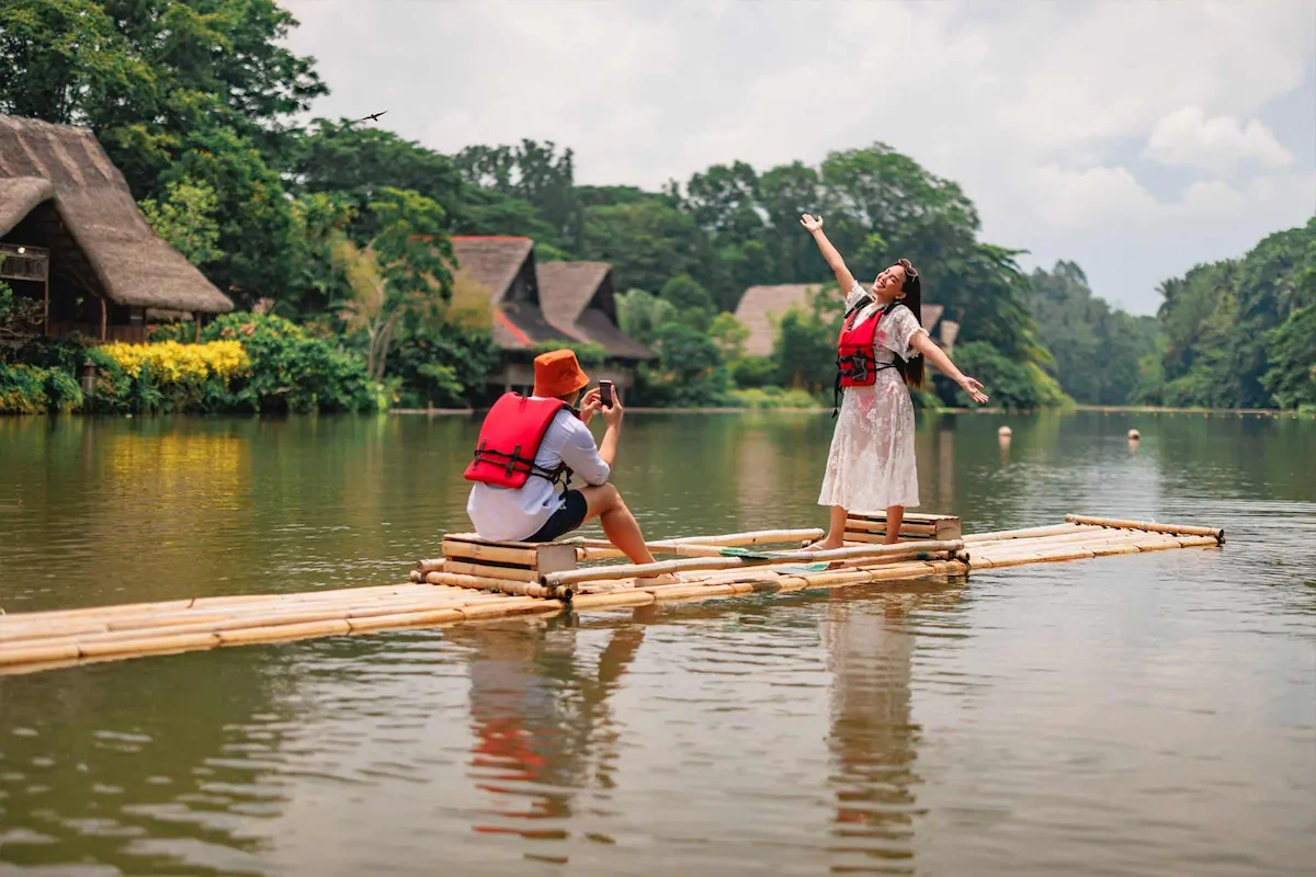 Bamboo rafting at Villa Escudero