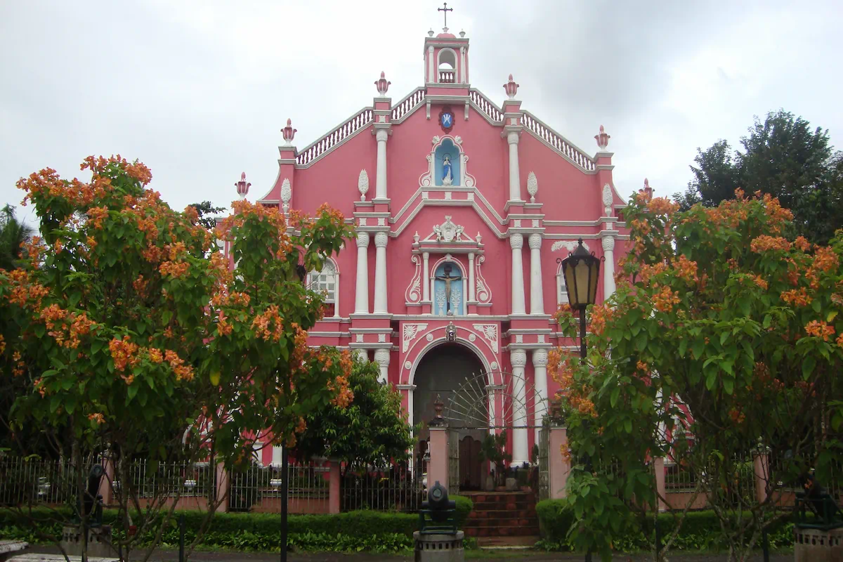 Pink church and museum at Villa Escudero